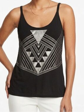 EXPRESS Embellished Black & Silver Geometric Tank Top